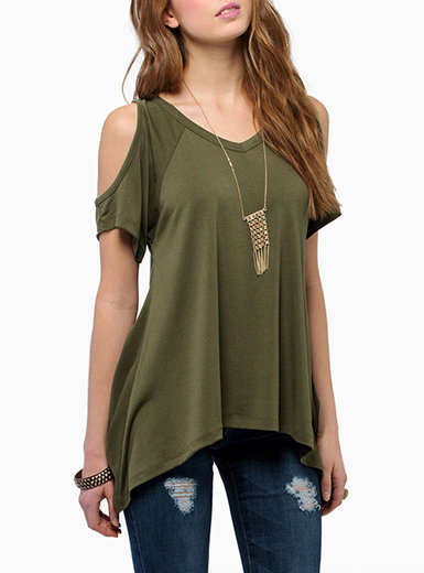 Cold Shoulder Tunic - Asymmetrical Hemline